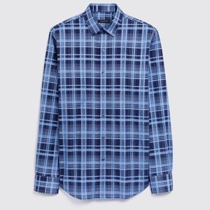 BUGATCHI PLAID CHECK LONG SLEEVE COMFORT STRETCH COTTON SHIRT.